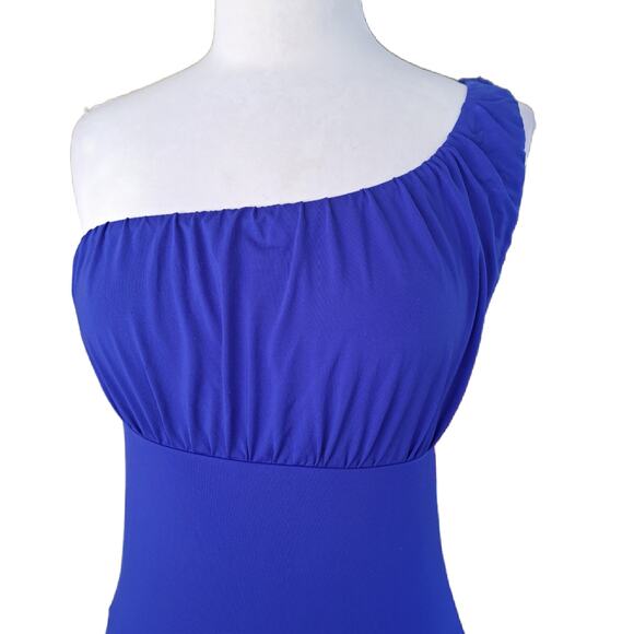 Jantzen One Shoulder Swim Dress Swimsuit Cobalt Blue Goddess One-piece Coverup - Picture 2 of 8